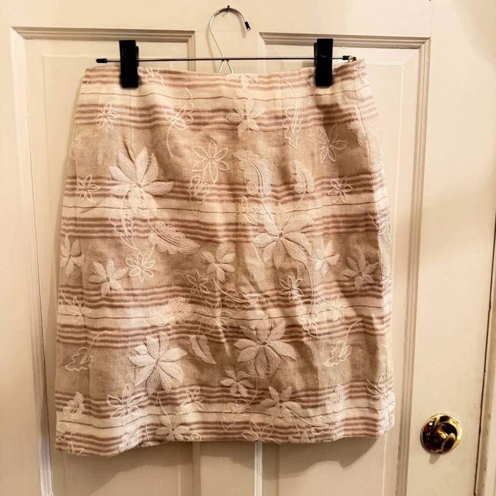 Talbots Floral Embroidered Tan Skirt